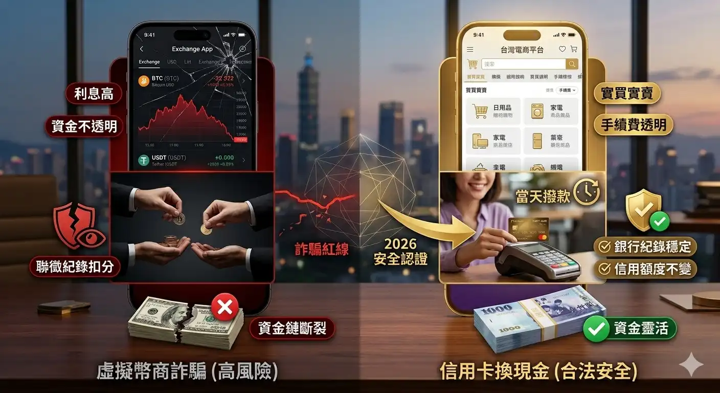 虛擬貨幣與刷卡換現金比較圖